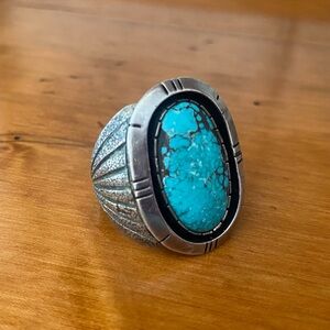 Vintage Native American Sterling Silver Turquoise Ring size 10.5